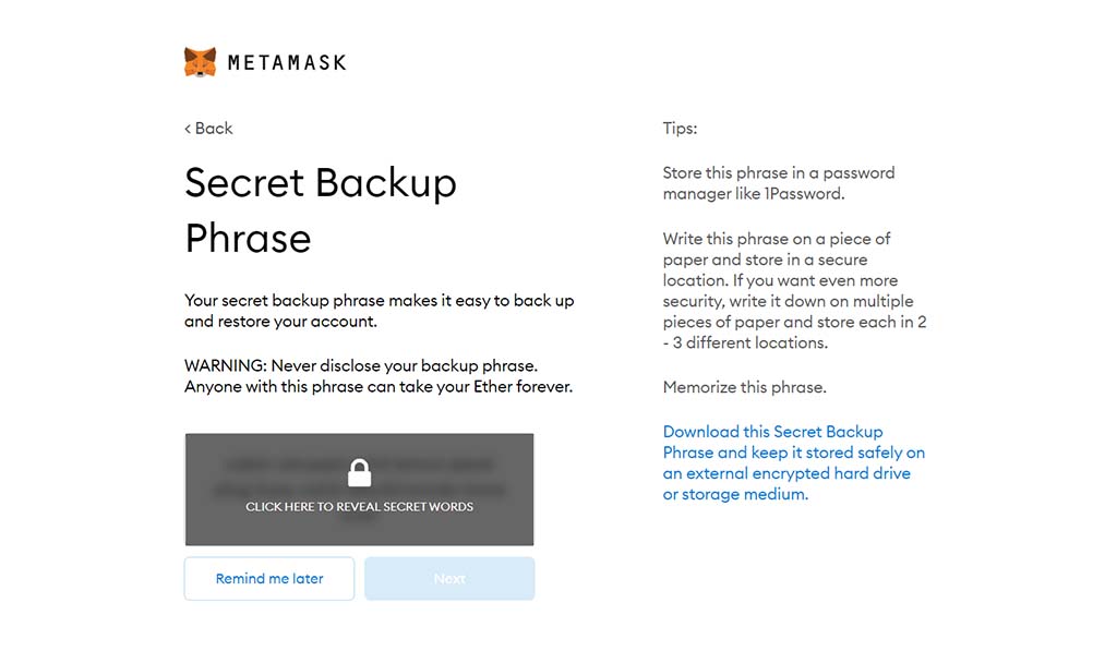 Immagine backup Secred Phrase